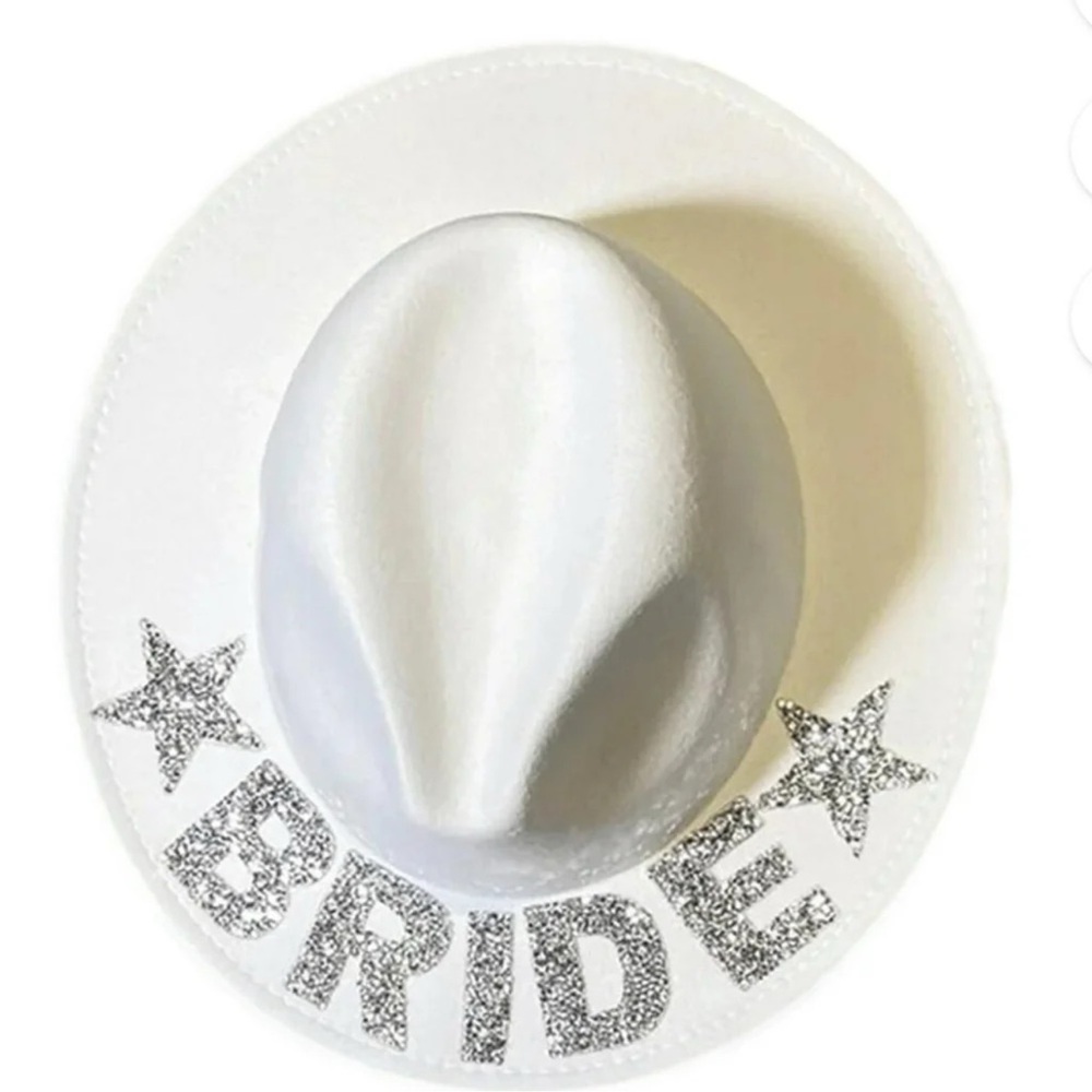 White Bride Cowboy Hat with Silver Glitter